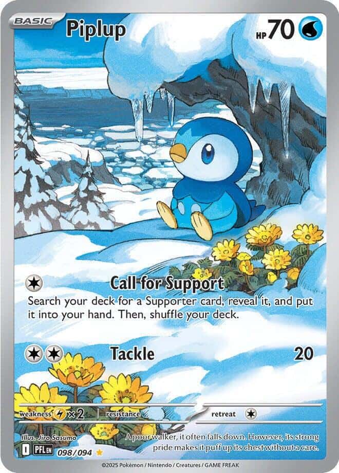Piplup Pokémonkaart met water-type artwork in uitstekende staat voor verzamelaars en TCG-spelers